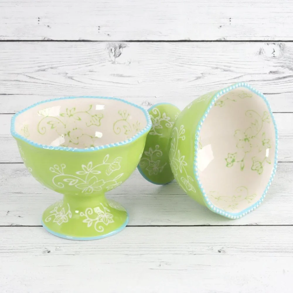 Floral Lace Lime Green Dessert Dish by Temp-Tations Set of Two